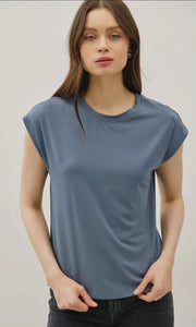Ila Teal Bamboo/Modal Cap sleeve Basic Round Neck Top