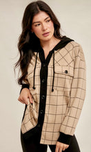 Ardelia Taupe Check Jacquard Knit Hoodie Jacket Shacket