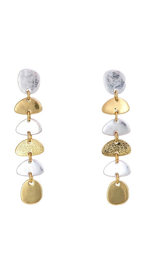 Earring Chic Two Tone Hammered Gold & Silver Disc Drop Post Earrings