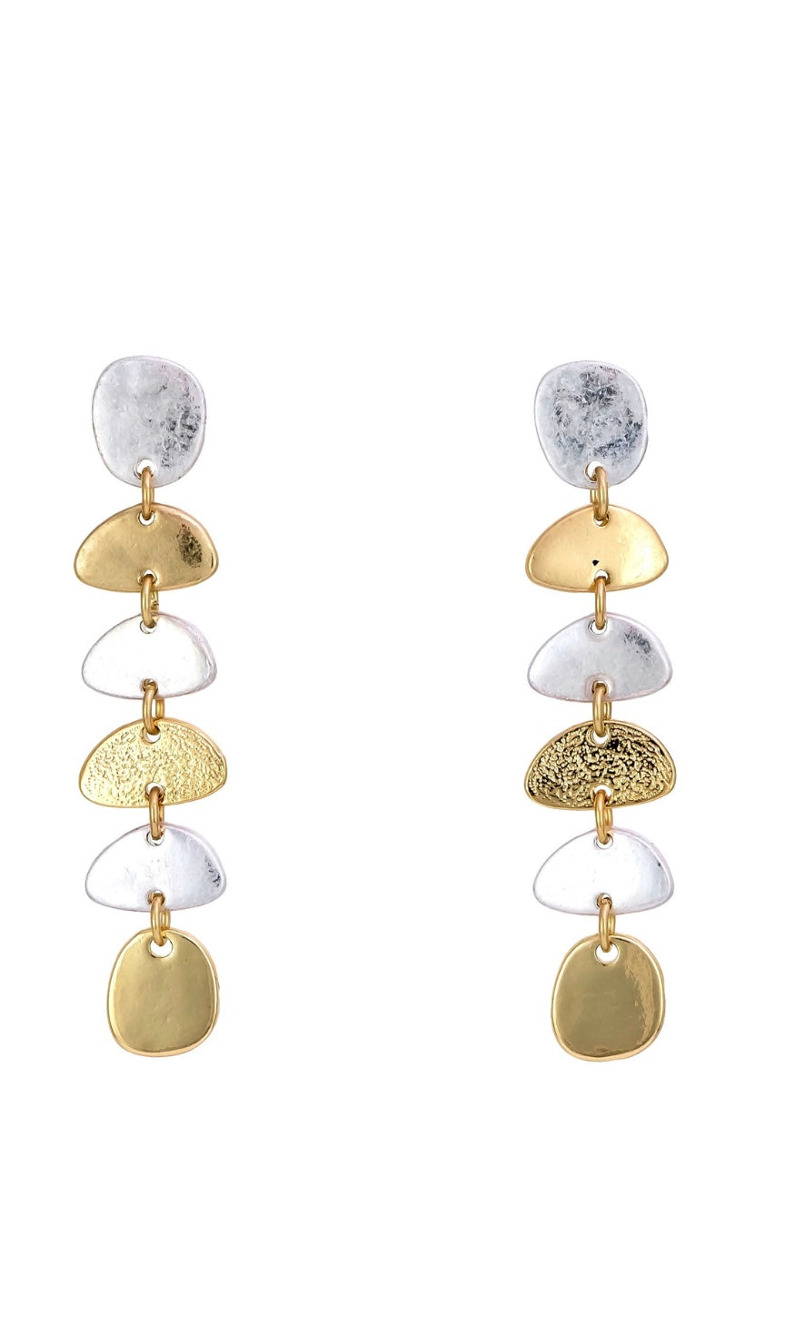 Earring Chic Two Tone Hammered Gold & Silver Disc Drop Post Earrings