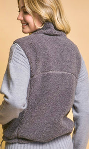 Aclara Charcoal Grey Reversible Fleece Side Pocket Vest Jacket