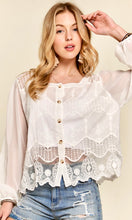 Abarn White Crochet Lace Scalloped Button Front Cardigan