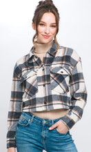 Akena Charcoal Plaid Flannel Button Front Cropped Jacket