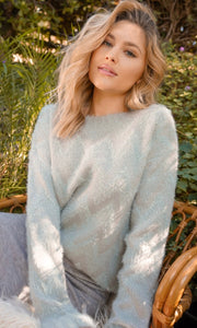 *SALE! Amire - Dusty Mint Two-Tone Cozy Chevron Stripe Sweater Top