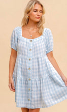 Abdar Sky Blue & White Plaid Button Front Mini Dress