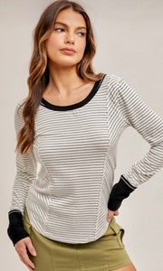 Aquin White Stripe Ribbed Knit Top