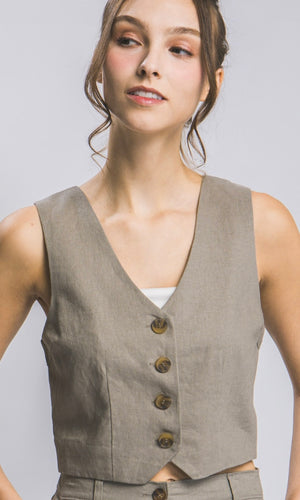 Asura Greystone Mocha Lace-Up Back Linen Vest Top
