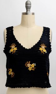 Acana Black Boho Embroidered Crochet Tank Top