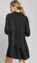 Asuka Black Crinkled Satin Tiered Dress