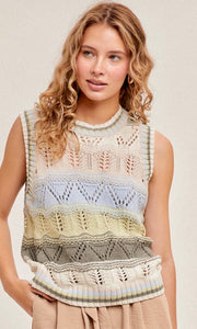 Adhila Multi Color Crochet Knit Sweater Top