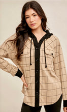 Ardelia Taupe Check Jacquard Knit Hoodie Jacket Shacket