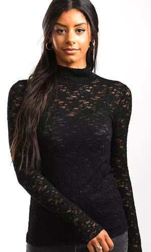 Avory Black Brushed Lace Knit Top Shirt