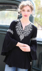 *SALE! Aedi - Black Embroidered Tunic Shirt Blouse