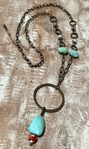 Evans Amazonite   Beaded Turquoise Charm Long Necklace