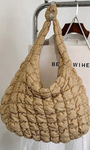 Layla Taupe Quilting Texture Tote Crossbody Large Handbag