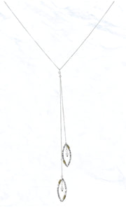 Necklace Worn Silver Wire Wrapped Pointed Oval Crystal Charm Lariat Necklace