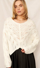 Bambi Cream V Neck Cable Knit Cropped Sweater