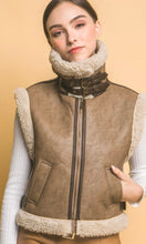 Avesa Truffle Vegan Leather Shearling Side Pocket Vest Jacket