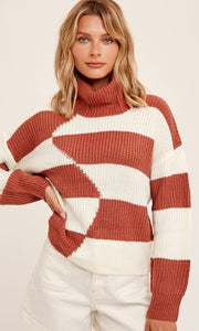 *SALE! Agreo - Rust & Cream Colorblock Turtle Neck Sweater Top