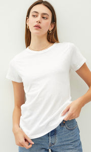 Ancay White Cotton Slub Tee-Shirt Top