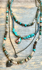 Mesa Flower & Heart Charm Beaded Multi Long Necklace