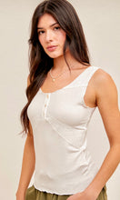 Alanor White Lace Inset Henley Knit Tank Top Shirt