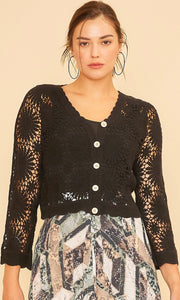 Adelie Black Crochet Lace Cropped Cardigan Top