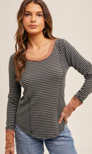 Aquin Slate Stripe Ribbed Knit Top