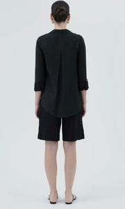 Laurel Black Collared Button Down Tab Sleeve Pocket Detail Shirt