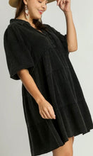 Aluan Black Snow Washed Cotton Frayed Edge Tiered Dress