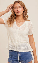 Abcon Ivory Pointelle Drawstring Waist Sweater Top