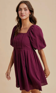 Lyric Plum Cotton Pleated Mini Dress