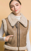 Avesa Truffle Vegan Leather Shearling Side Pocket Vest Jacket