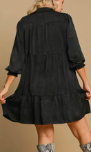 Asuka Black Crinkled Satin Tiered Dress