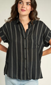 Areny Black & White Stripe Cotton Blouse Top