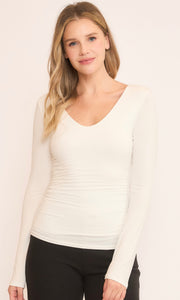 Charlene Ivory Double Layered Side Rouched Long Sleeve Top