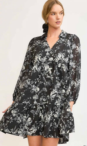 Alela Black Floral Print Dress