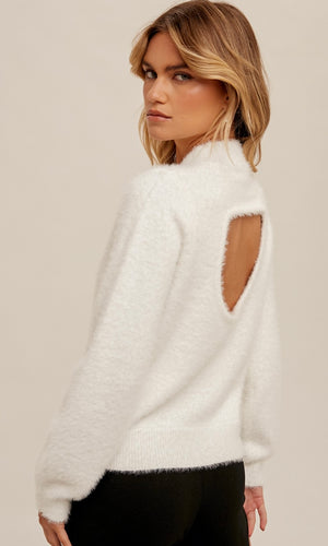 *SALE! Anne - Ivory Cut-Out Back Cozy Sweater Top