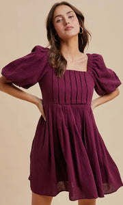 Lyric Plum Cotton Pleated Mini Dress