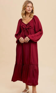 Cinderella Cranberry Bow Satin Maxi Dress