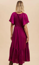 Artiste Cherry Merlot Washed Satin Empire Smocked Midi Dress