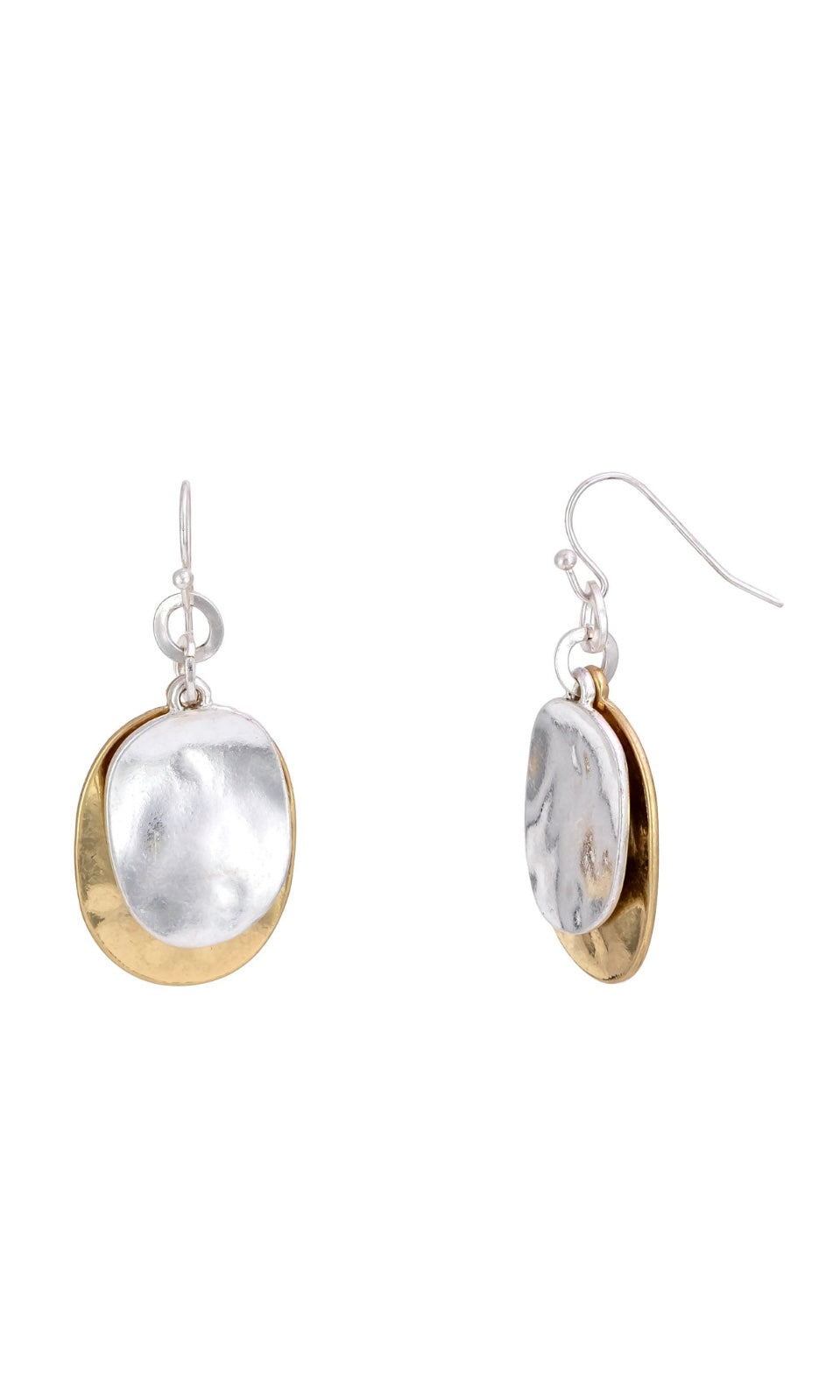 Earring Two Tone Hammered Gold & Silver Double Disc Drop Earrings