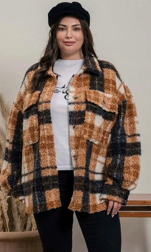 Plus Sherpa Plaid Jacket