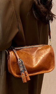 Aspen Cognac Brown Vegan Leather Boho Strap Sling Crossbody Pack Handbag