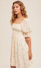 Acyna Cream Daisy Embroidered Smocking Dress