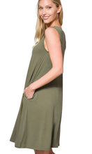 Abera Light Olive Soft Jersey Knit Side-Pocket Dress
