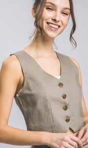Asura Greystone Mocha Lace-Up Back Linen Vest Top