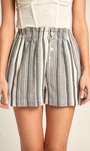 Adhya Black Stripe Cotton Gauze Elastic Waist Side Pocket Shorts