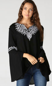 *SALE! Aedi - Black Embroidered Tunic Shirt Blouse