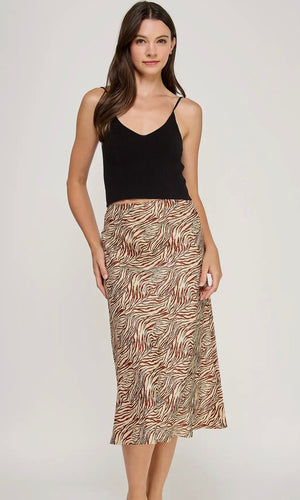 Matteo Carmel Animal Print Midi Skirt RS-4227-6